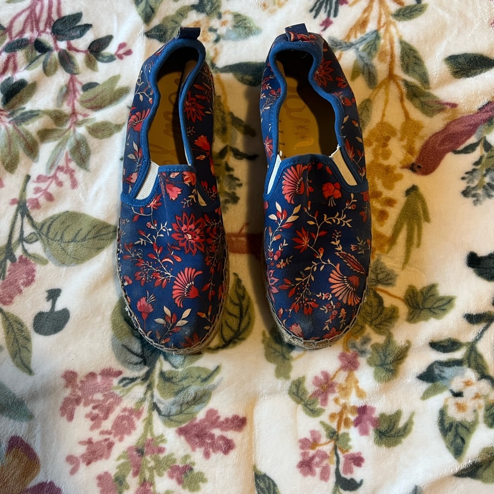 Sam Edelman blue floral espadrille platforms